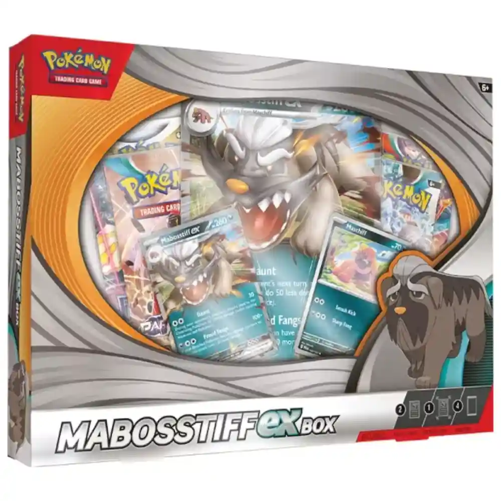 Caja de la colección Mabosstiff EX de JCC Pokémon.