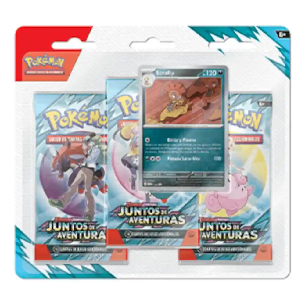 Pack de 3 sobres Pokémon Juntos de Aventuras con carta promocional Scrafty en español