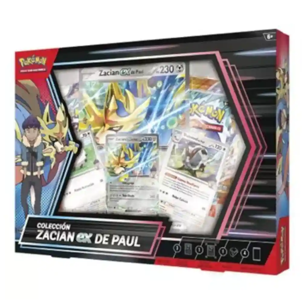 Caja colección Zacian ex de Paul Pokémon TCG en español con sobres y cartas promocionales
