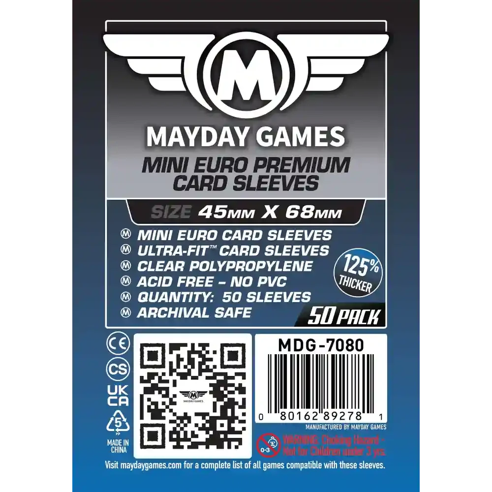 Pack de 50 fundas Mayday Games Mini Euro Premium 45x68mm transparentes