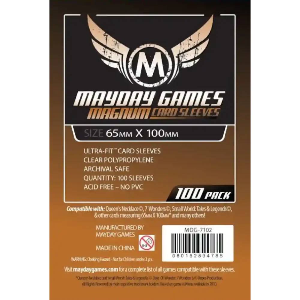 Pack de 100 fundas Mayday Games Magnum 65x100mm Ultra-Fit, transparentes y libres de ácido