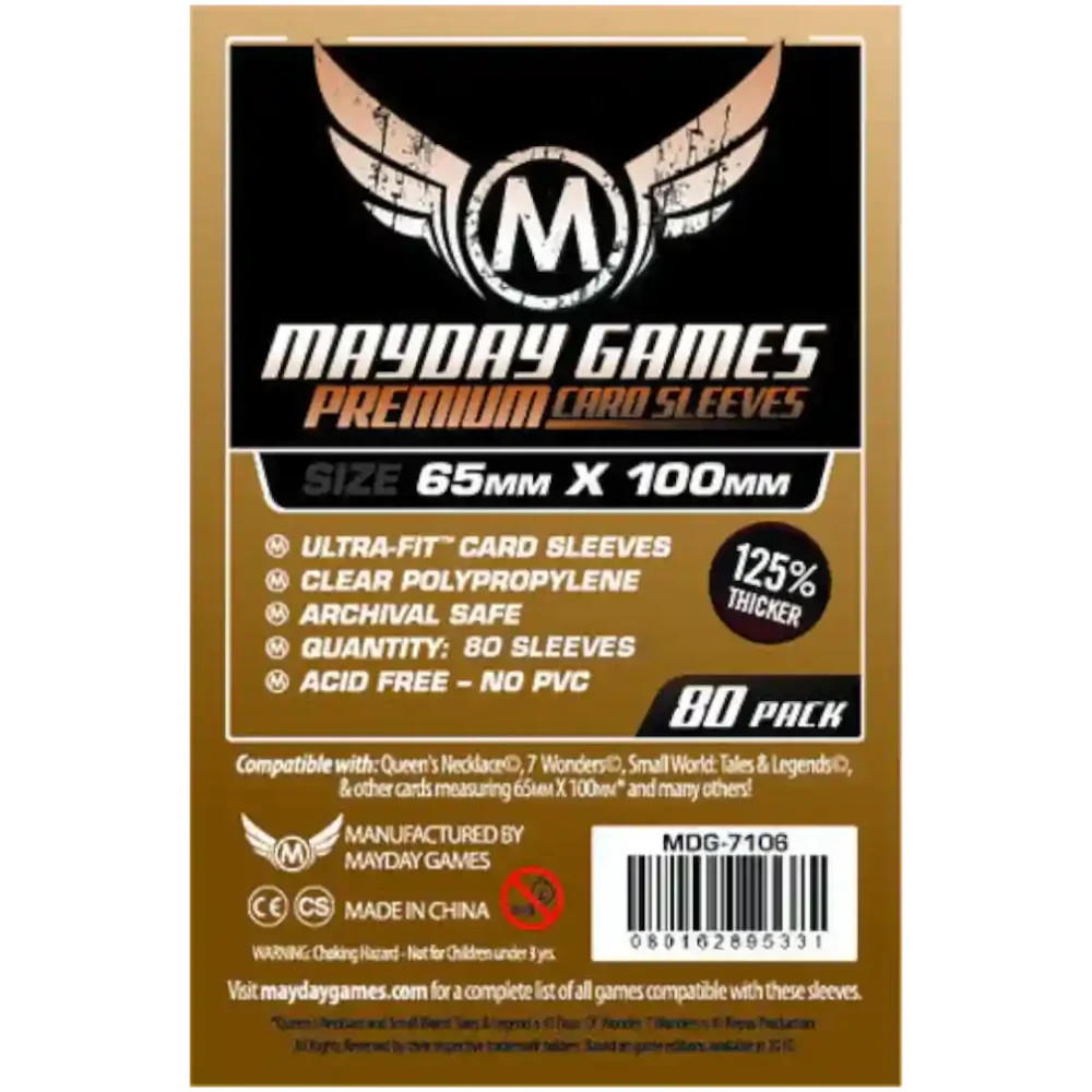 Pack de 80 fundas Premium Mayday Games 65x100mm Ultra-Fit extra gruesas, transparentes y libres de ácido