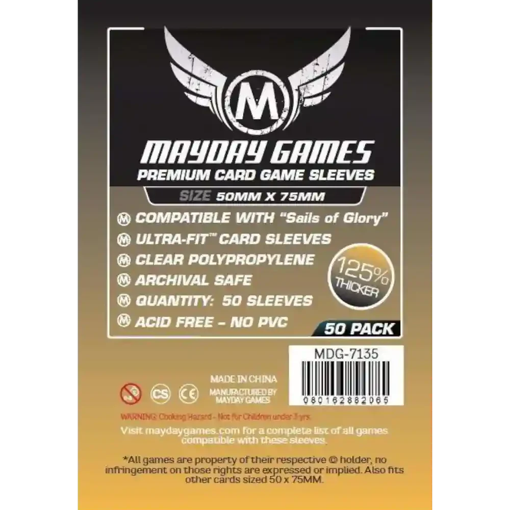 Pack de 50 fundas Mayday Games Premium 50x75mm para Sails of Glory