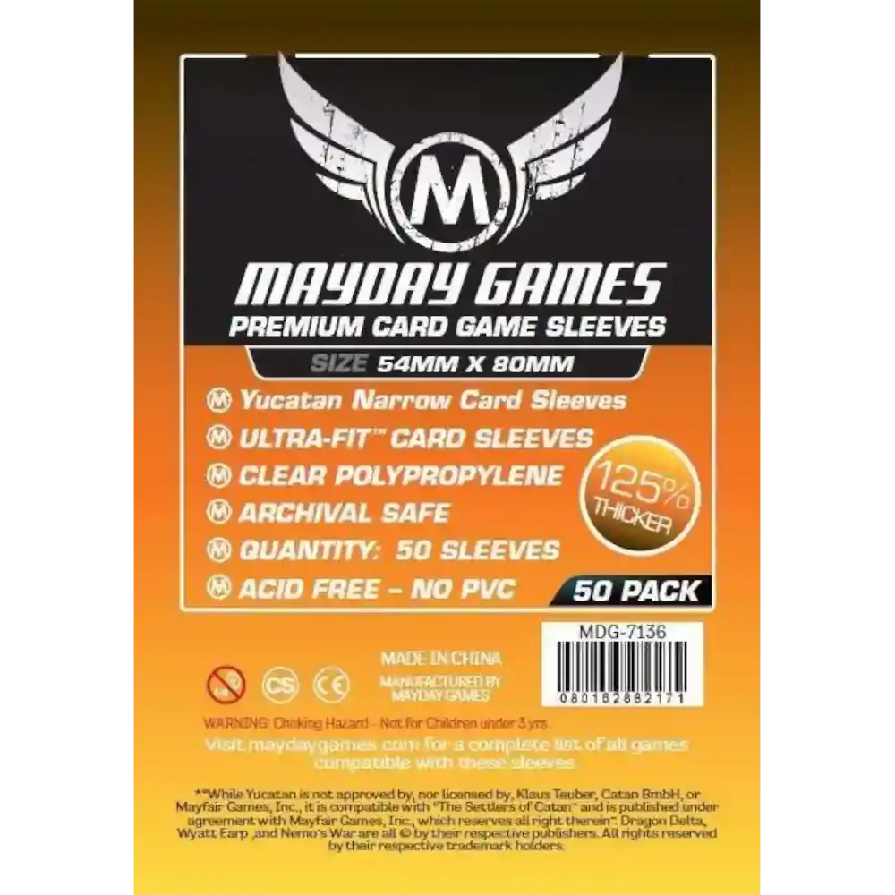 Pack de 50 fundas Mayday Games Premium Yucatán 54x80mm transparentes