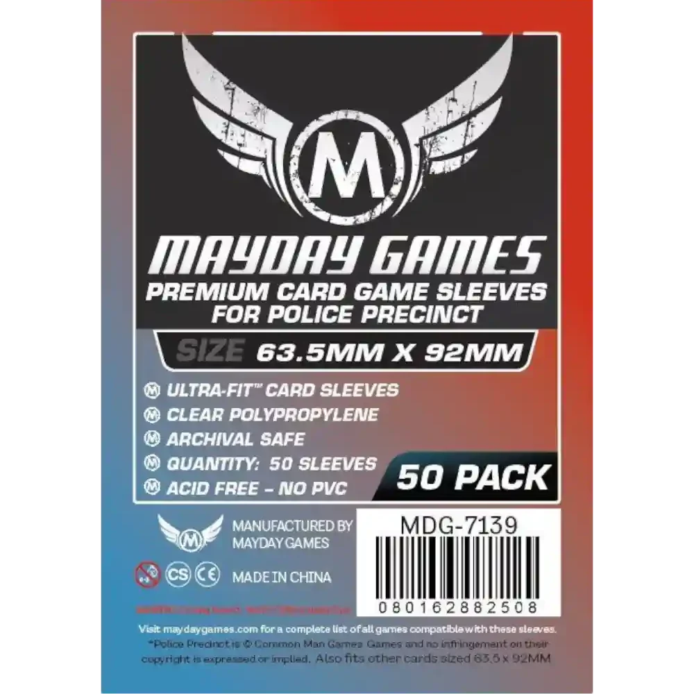 Pack de 50 fundas Mayday Games Premium Police Precinct 63.5x92mm transparentes