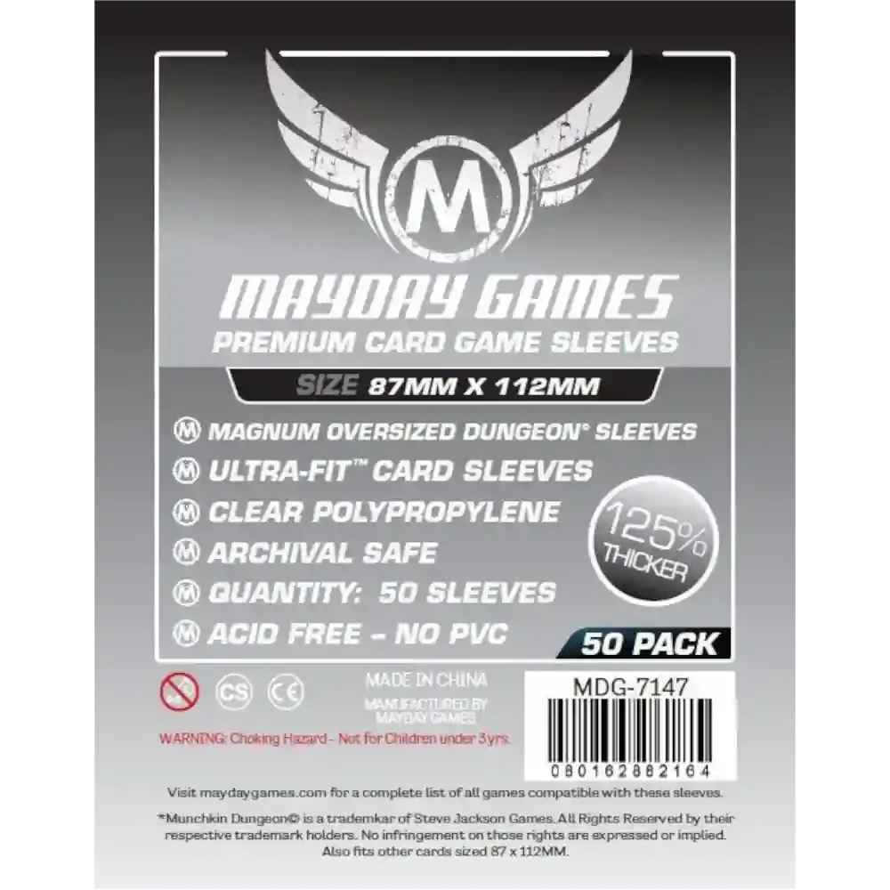 Pack de 50 fundas Mayday Games Magnum Oversized 87x112mm Premium, transparentes y extra gruesas