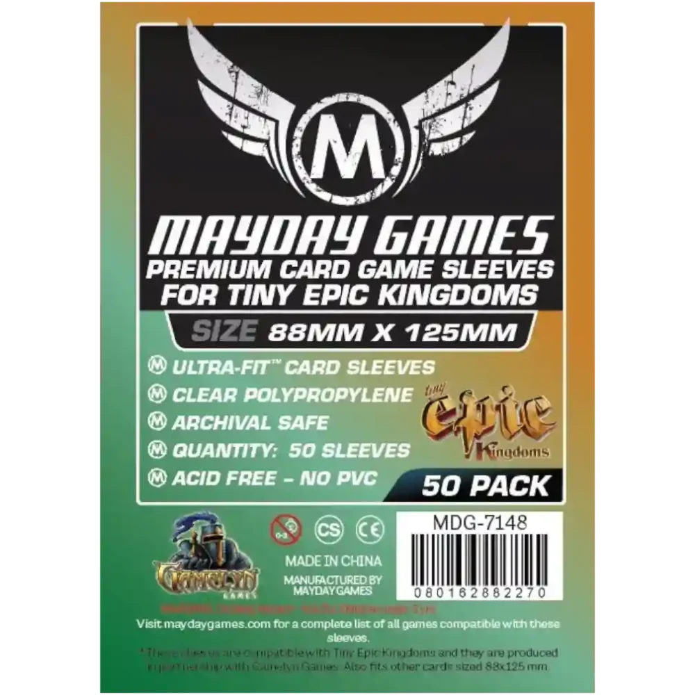Pack de 50 fundas Premium Mayday Games 88x125mm Ultra-Fit extra gruesas para Tiny Epic Kingdoms