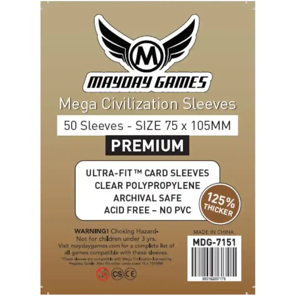Pack de 50 fundas Premium Mayday Games 75x105mm Ultra-Fit extra gruesas, transparentes y libres de ácido
