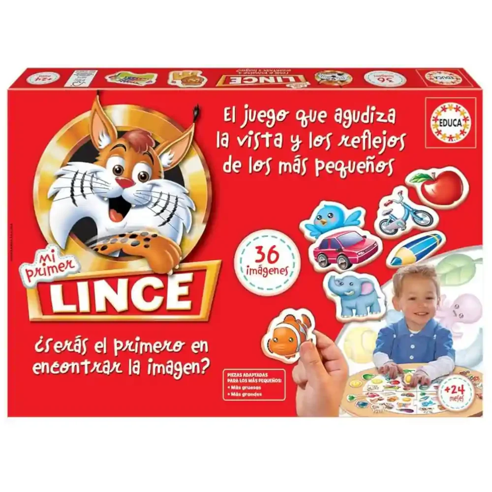 Tablero e imágenes del juego Mi Primer Lince de Educa
