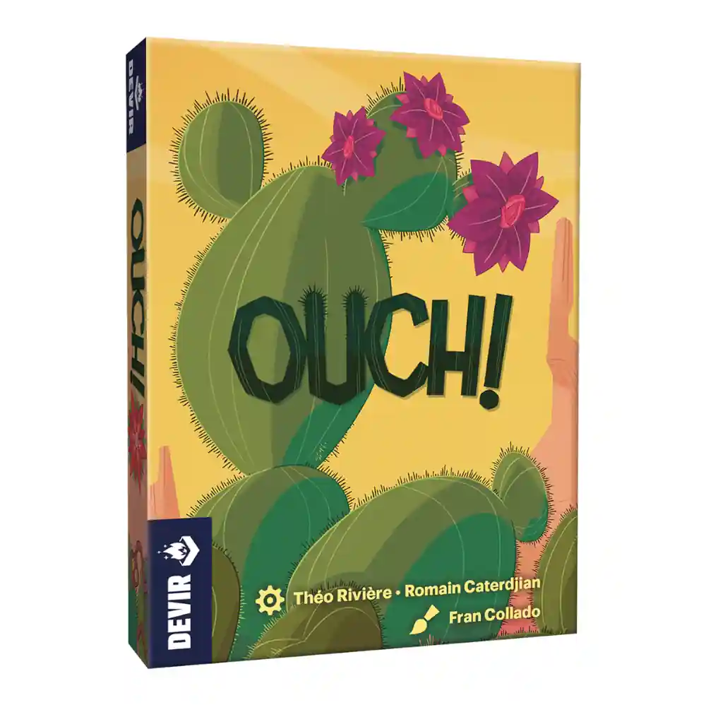Juego Ouch! de Devir, cartas ilustradas con cactus y flores