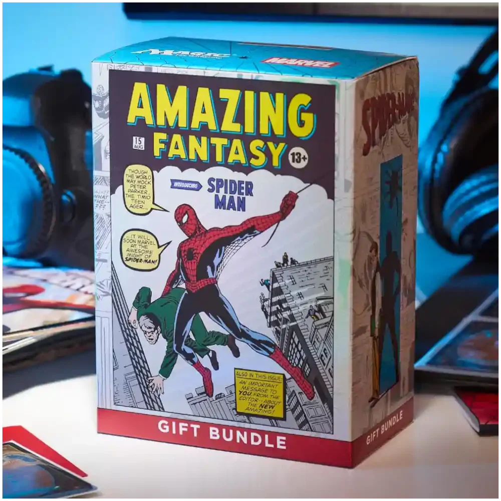 Caja coleccionable de Magic The Gathering Marvel Spider-Man con sobres y cartas temáticas en inglés